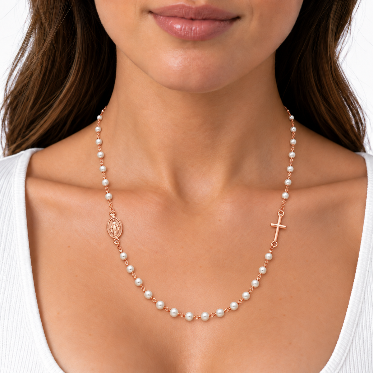 Collana Rosario Sfere di Perla da 3mm in Argento 925 rodiato
