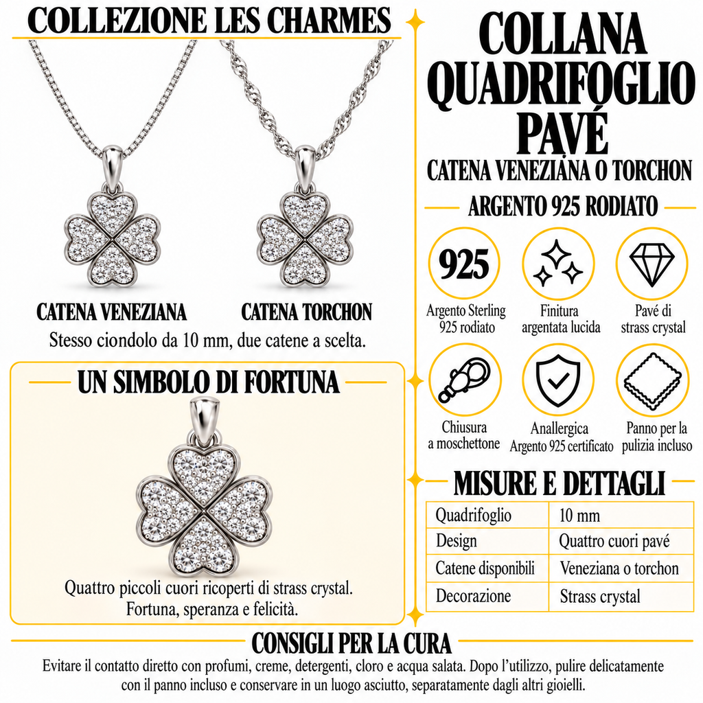 Collana con Ciondolo Quadrifoglio in Argento 925