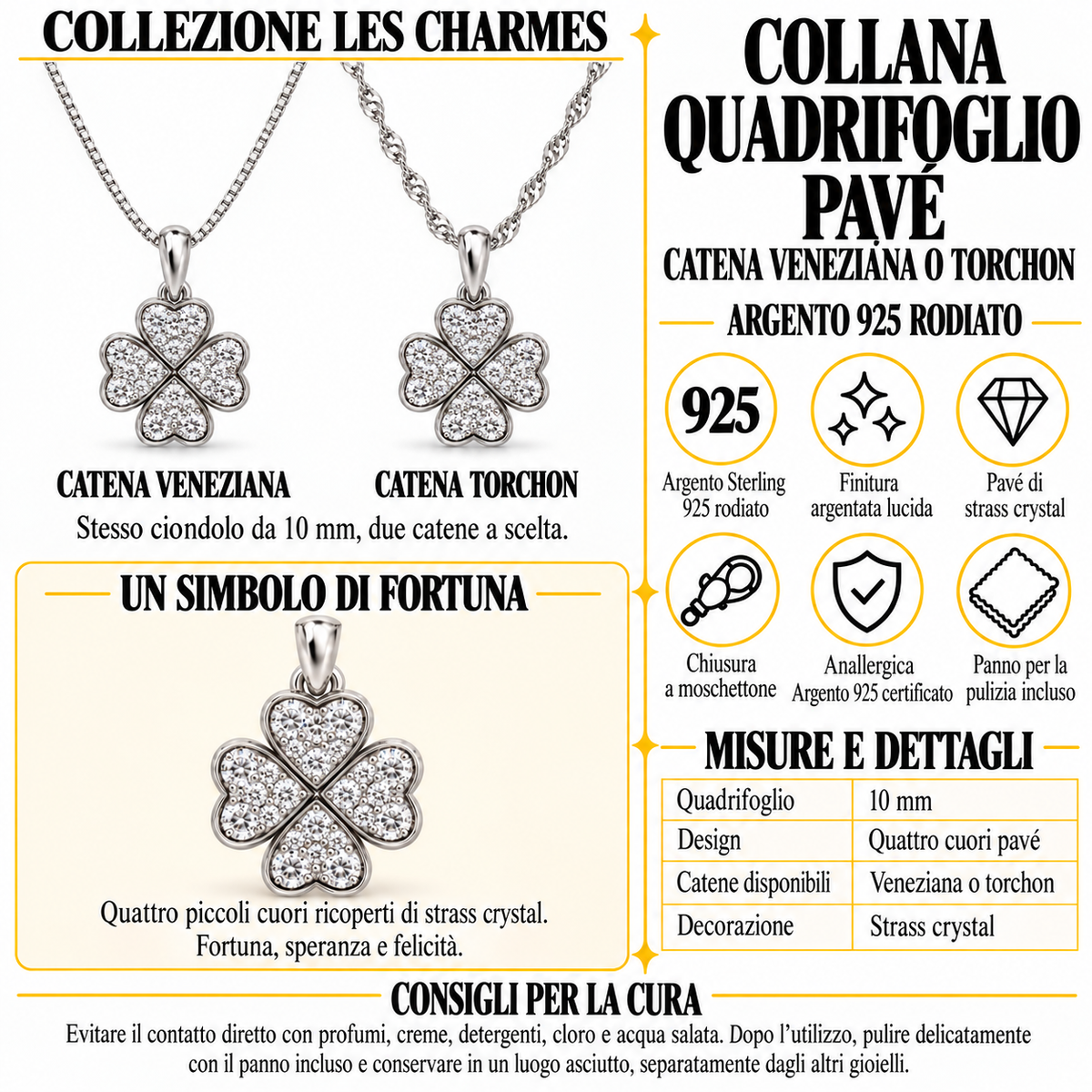 Collana con Ciondolo Quadrifoglio in Argento 925