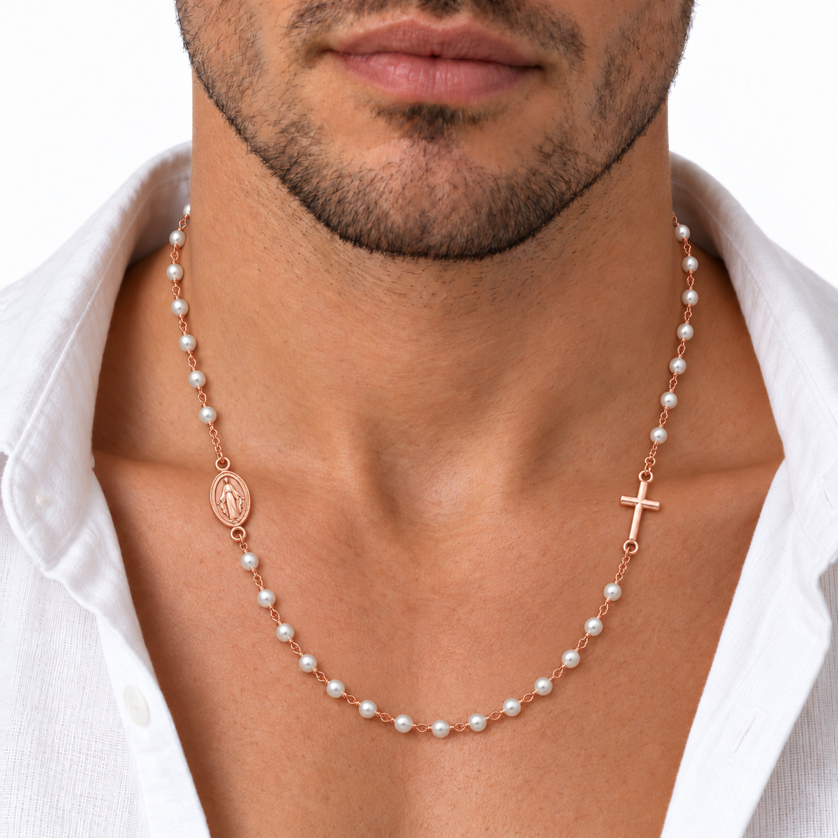 Collana Rosario Sfere di Perla da 3mm in Argento 925 rodiato