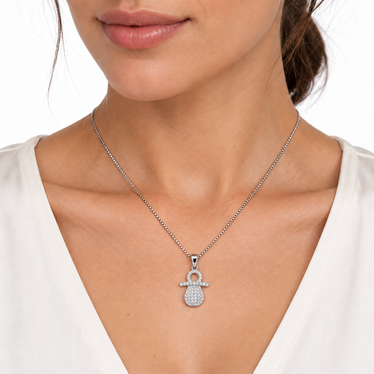 Collana con Ciondolo Ciuccio con strass in Argento 925