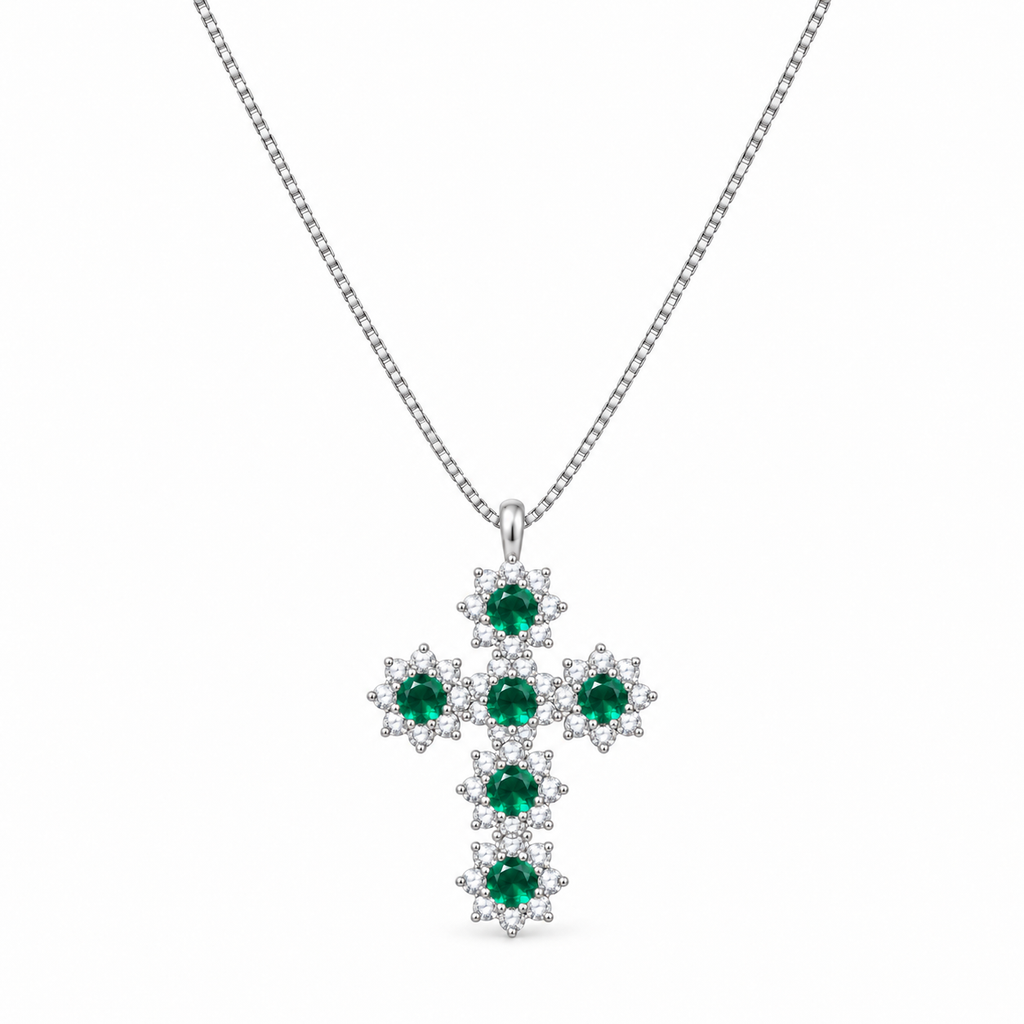 Collana Croce Floreale e pietre in Argento 925