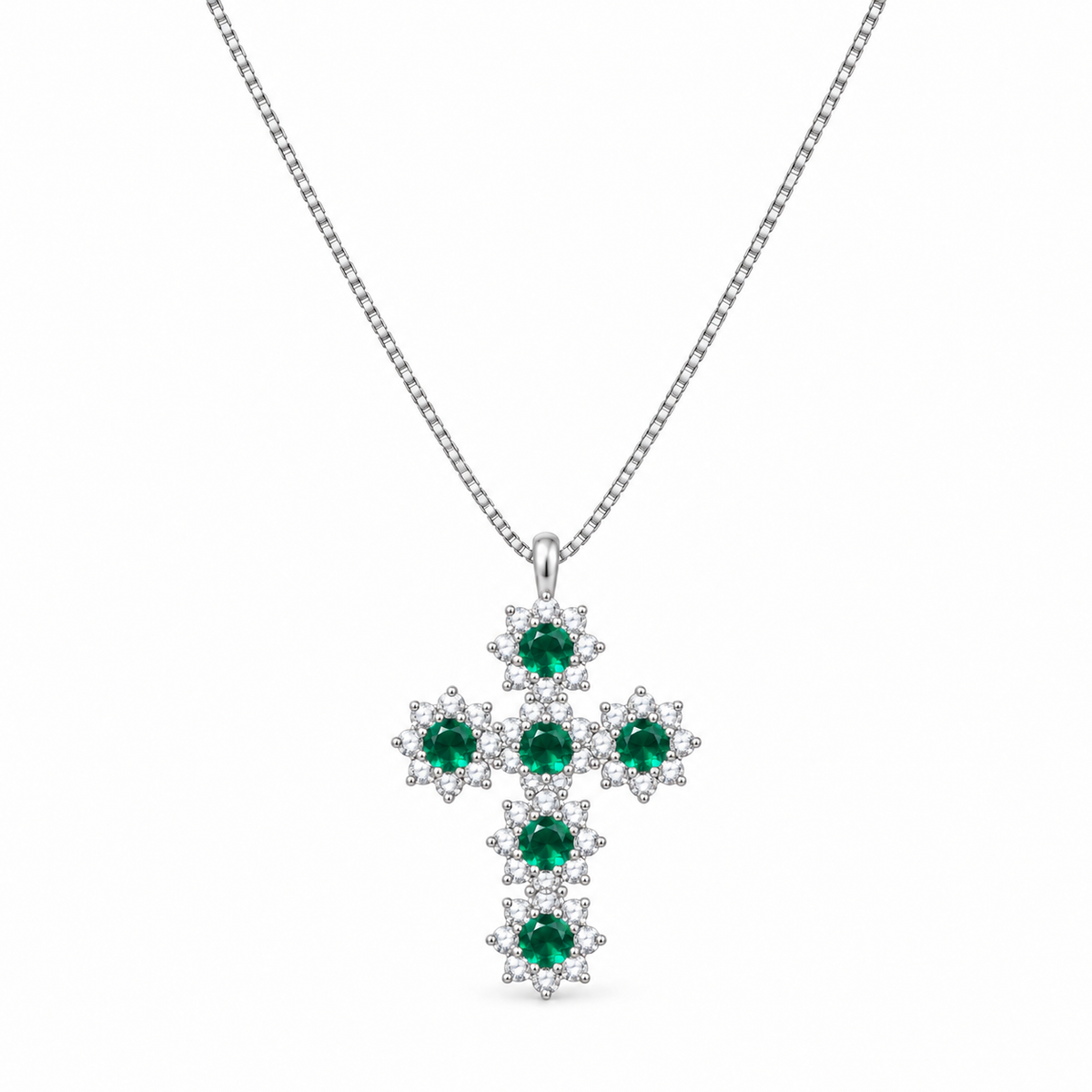 Collana Croce Floreale e pietre in Argento 925