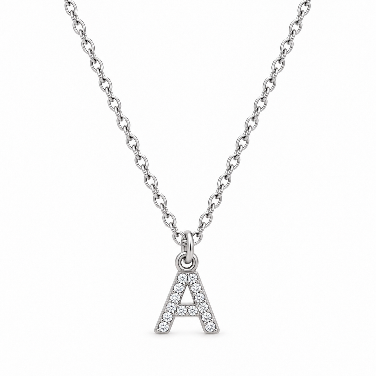 Collana Iniziale con strass in acciaio inox