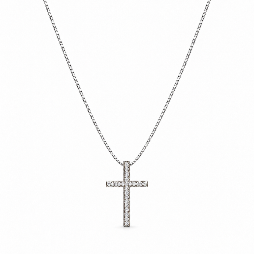 Collana Croce Pavè di strass in Argento 925