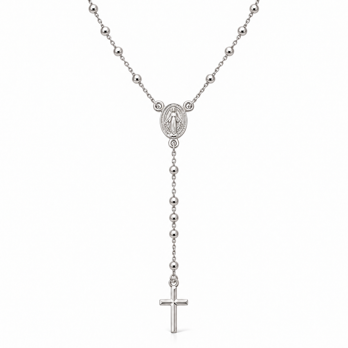 Collana Rosario con Crocifisso pendente e Sfere da 1,5mm in Argento 925 rodiato