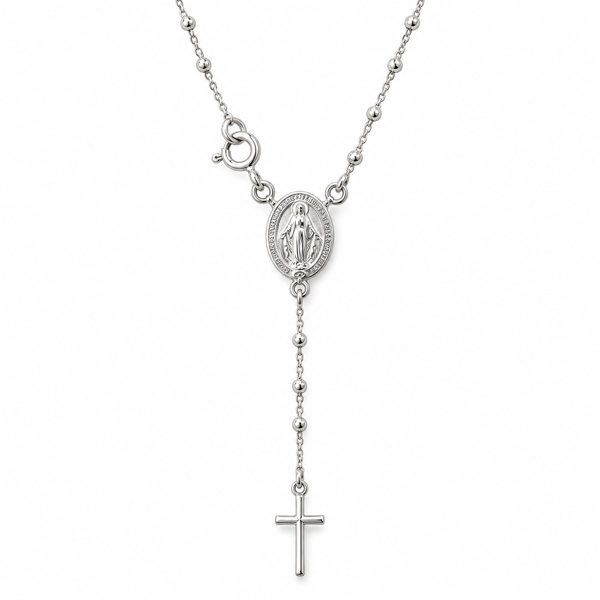 Collana Rosario con Crocifisso pendente e Sfere da 2mm in Argento 925 rodiato