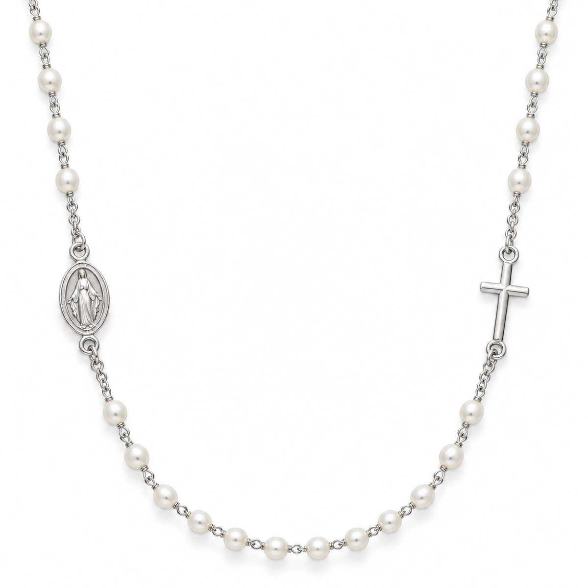 Collar Rosario Esferas de Perla de 3mm en Plata 925 rodiada