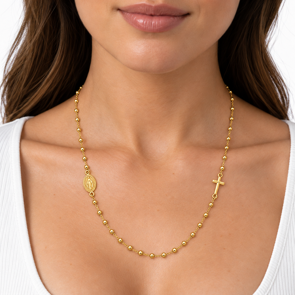 Collana Rosario Sfere da 2mm in Argento 925 rodiato