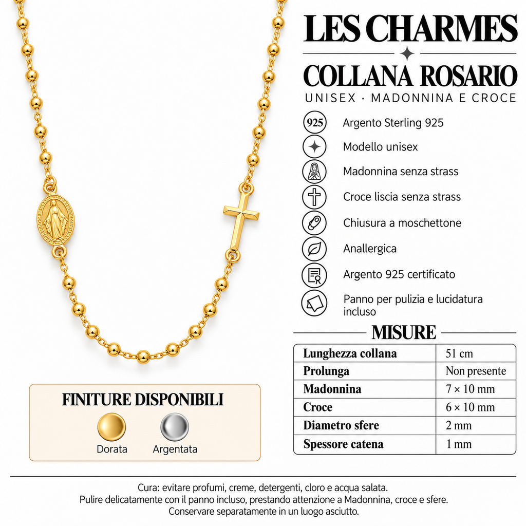 Collana Rosario Sfere da 2mm in Argento 925 rodiato