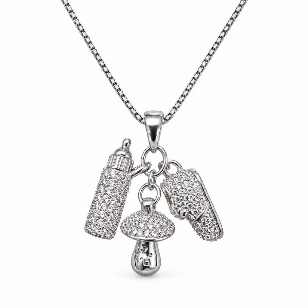 Collana con Tris Charm Baby con strass in Argento 925