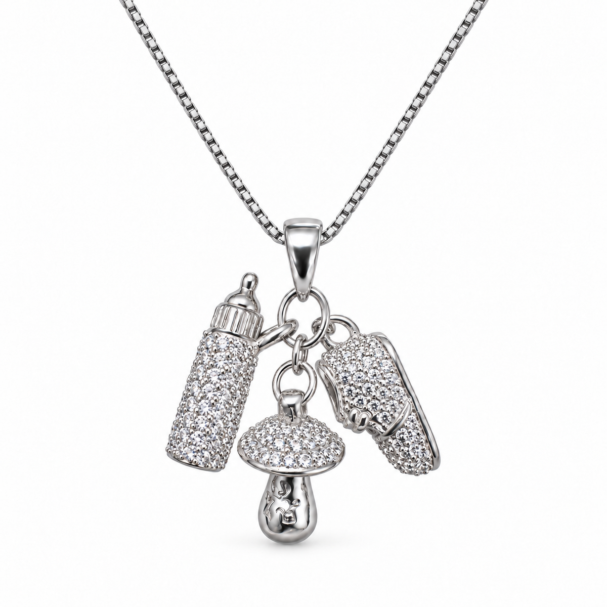 Collana con Tris Charm Baby con strass in Argento 925