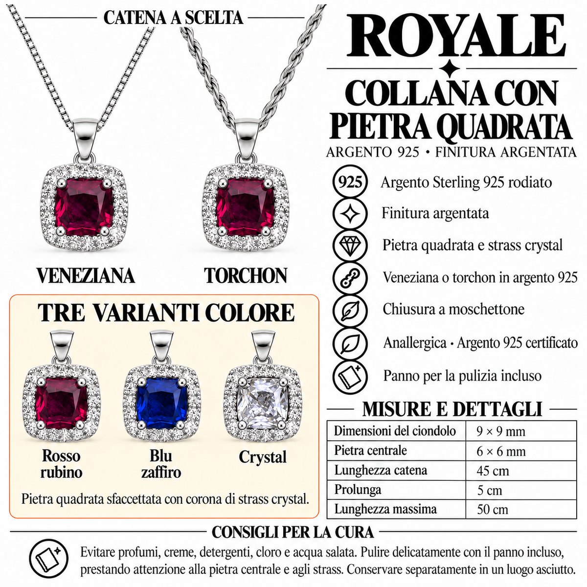 Collana Royale Quadrata in Argento 925 Rodiato