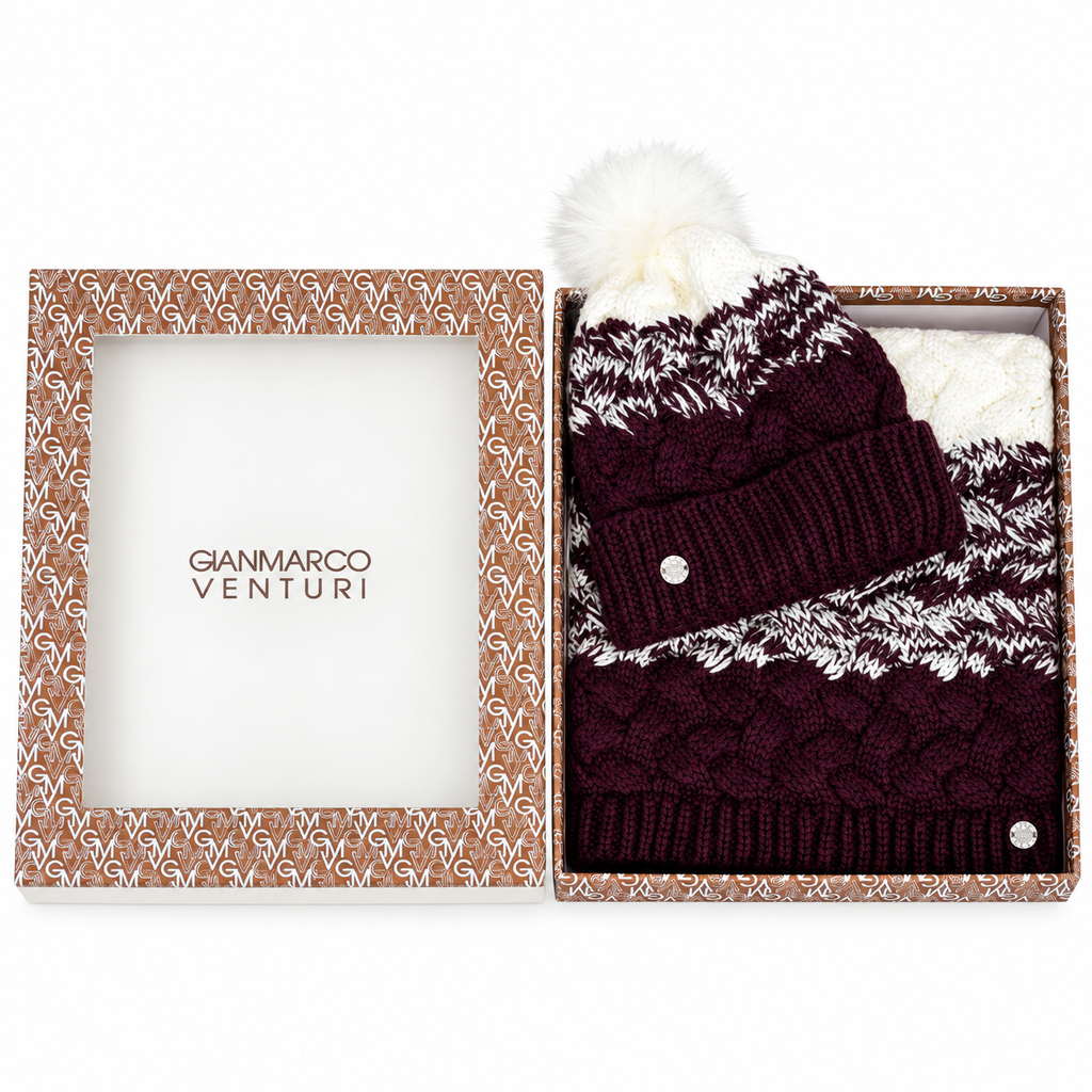 Set Donna Scaldacollo e Cappello Bicolore con Pompon