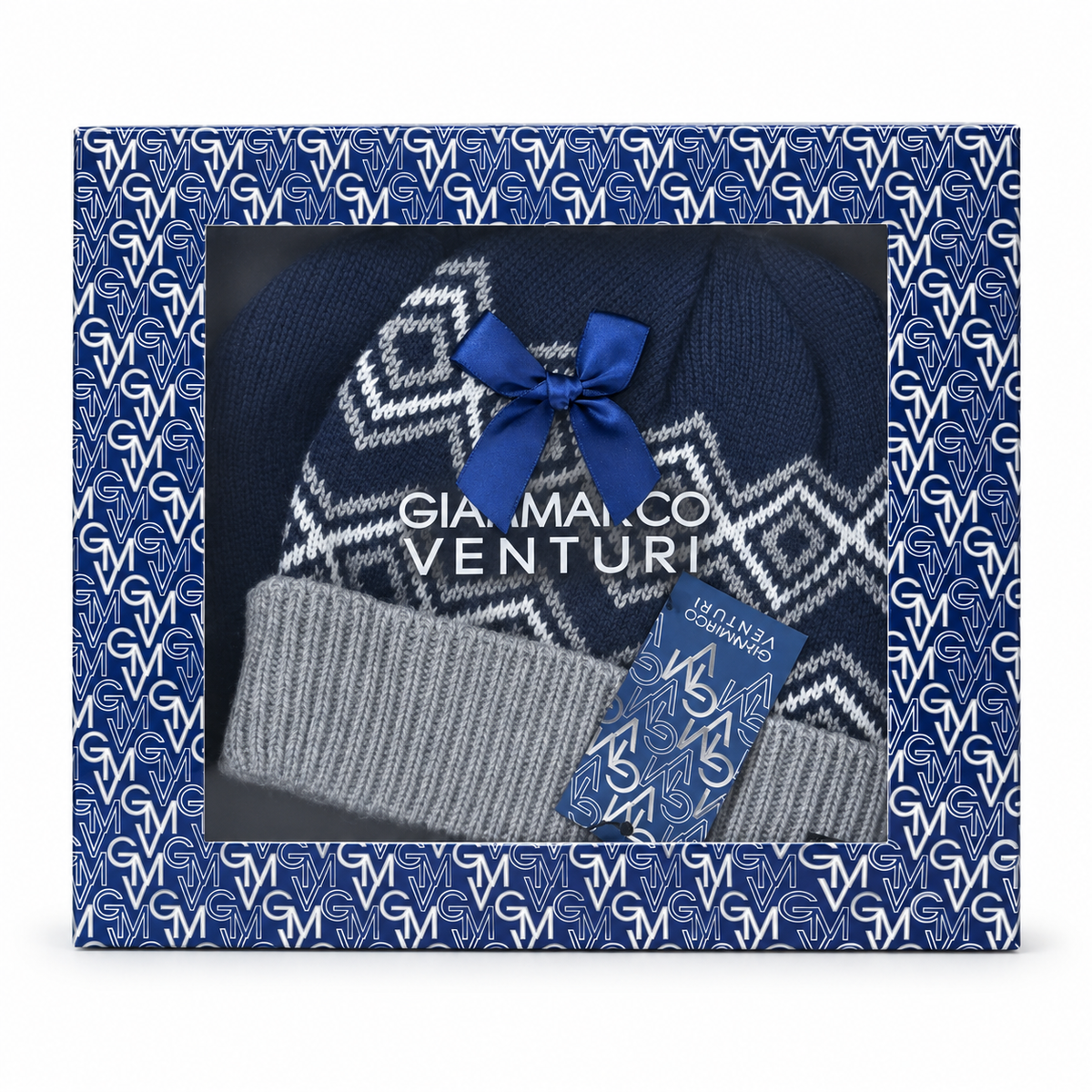 Set Uomo Gianmarco Venturi con Sciarpa e Cappello a Fantasia Geometrica