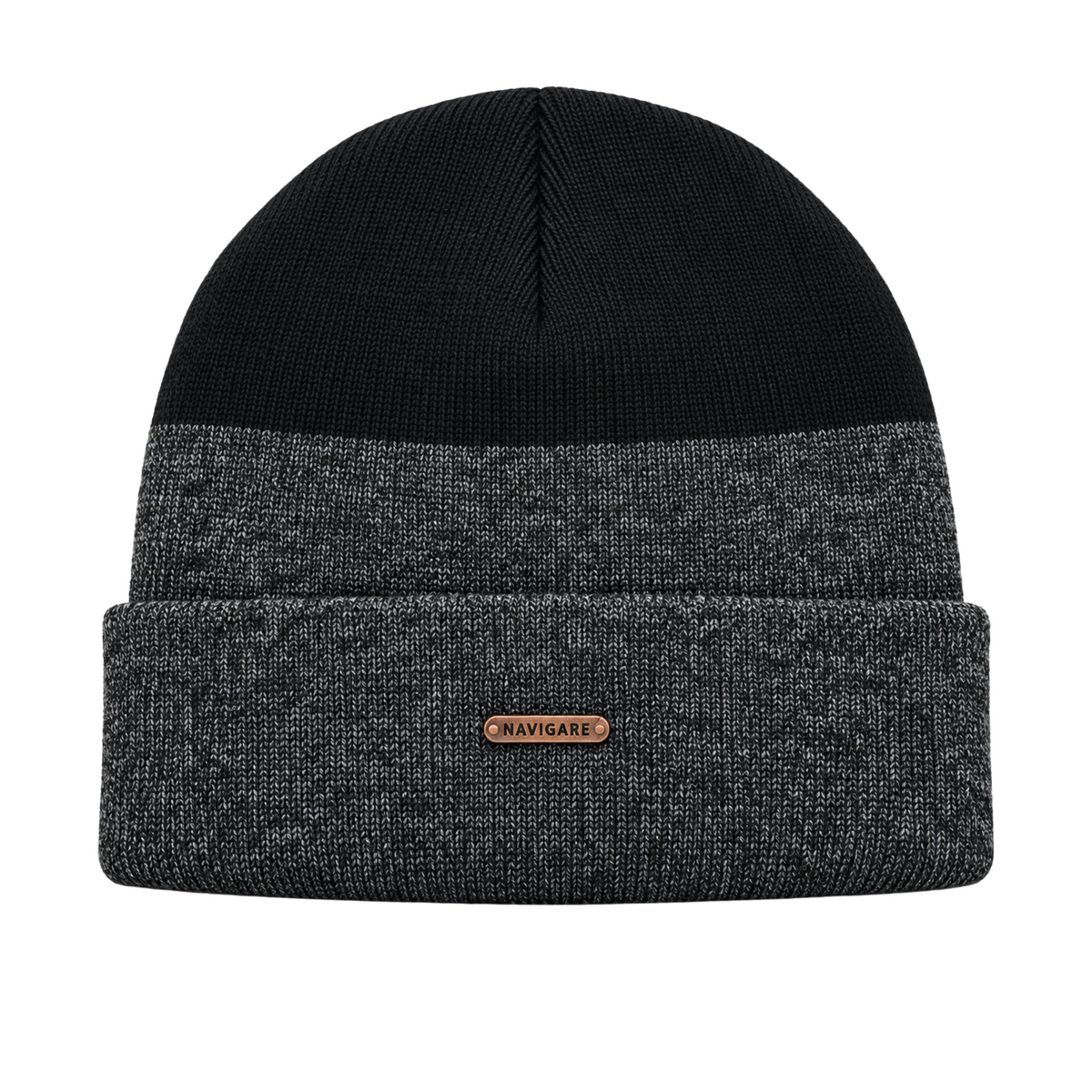 Cappello Uomo Navigare Bicolore in Maglia con Risvolto e Placca Logo