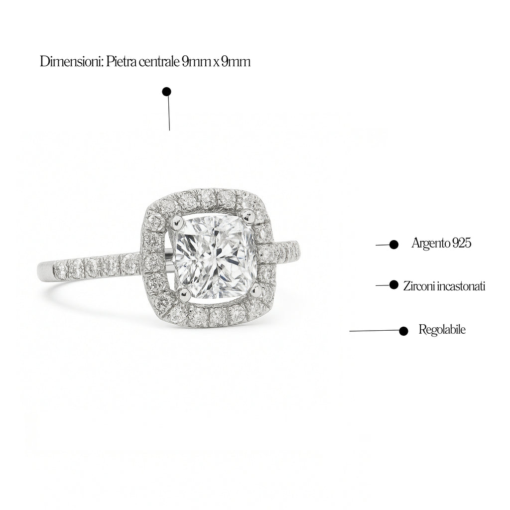 Anello Kate Quadrato in Argento 925 - Les folies