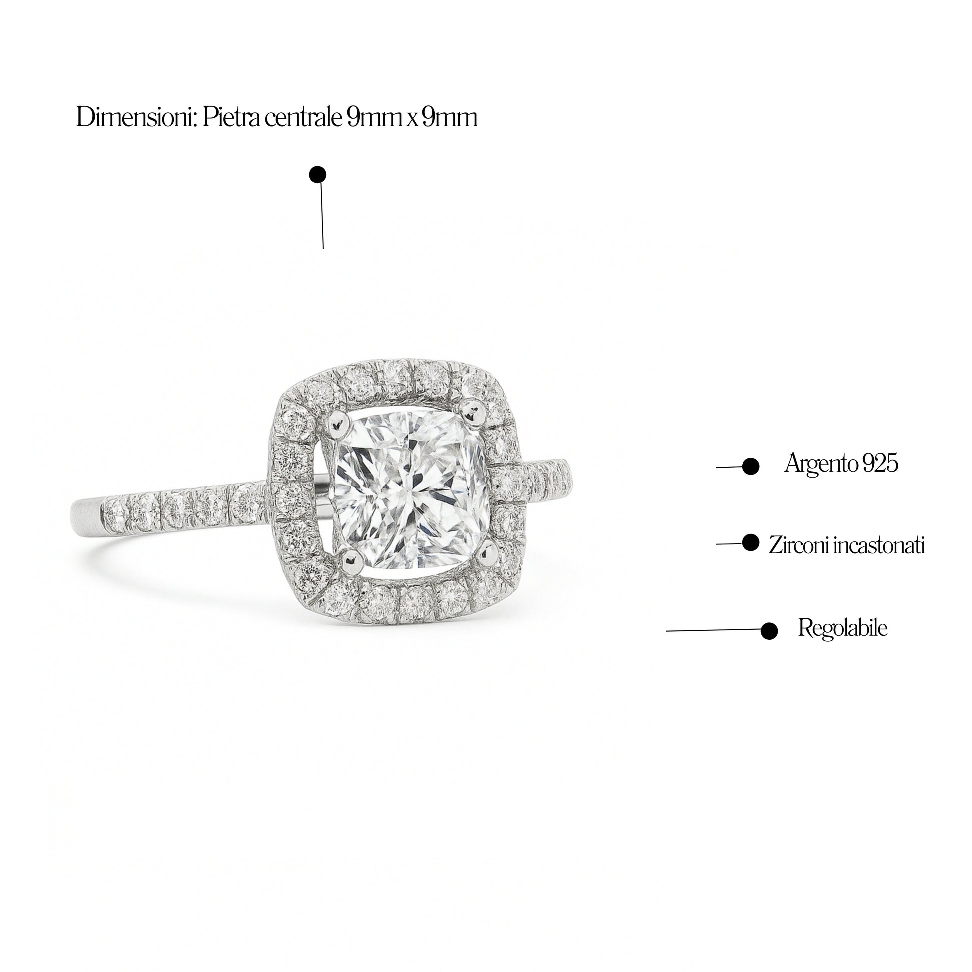 Anello Kate Quadrato in Argento 925 - Les folies