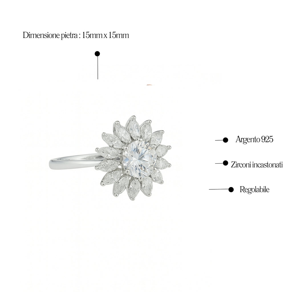 Anello Girasole in Argento 925 - Les folies