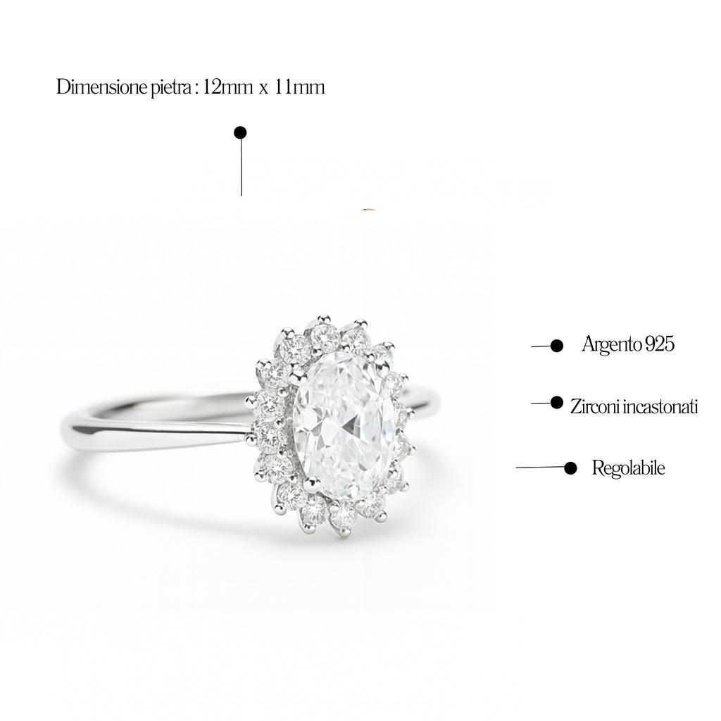 Anello Kate Ovale 12mm x 11mm in Argento 925 - Les folies
