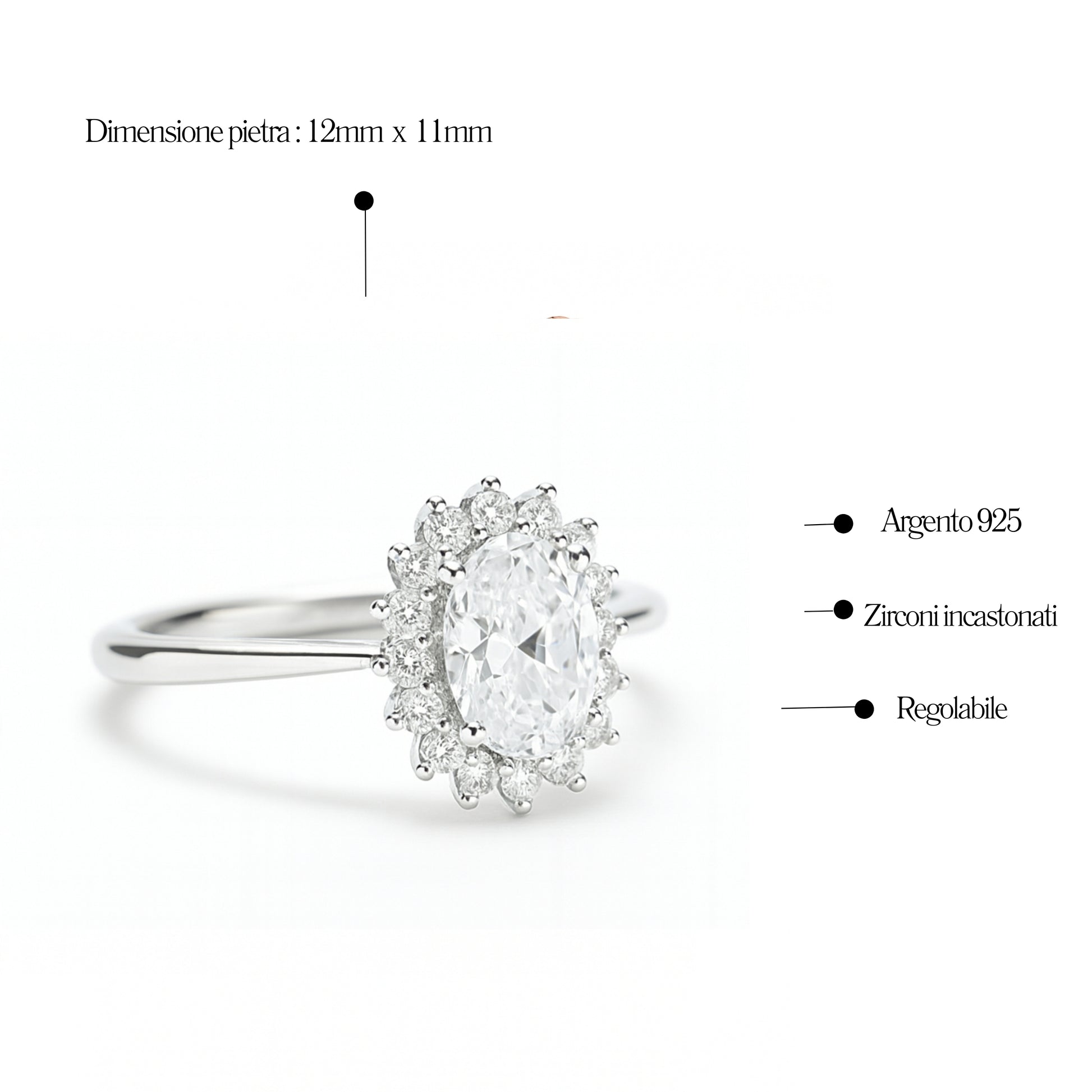 Anello Kate Ovale 12mm x 11mm in Argento 925 - Les folies