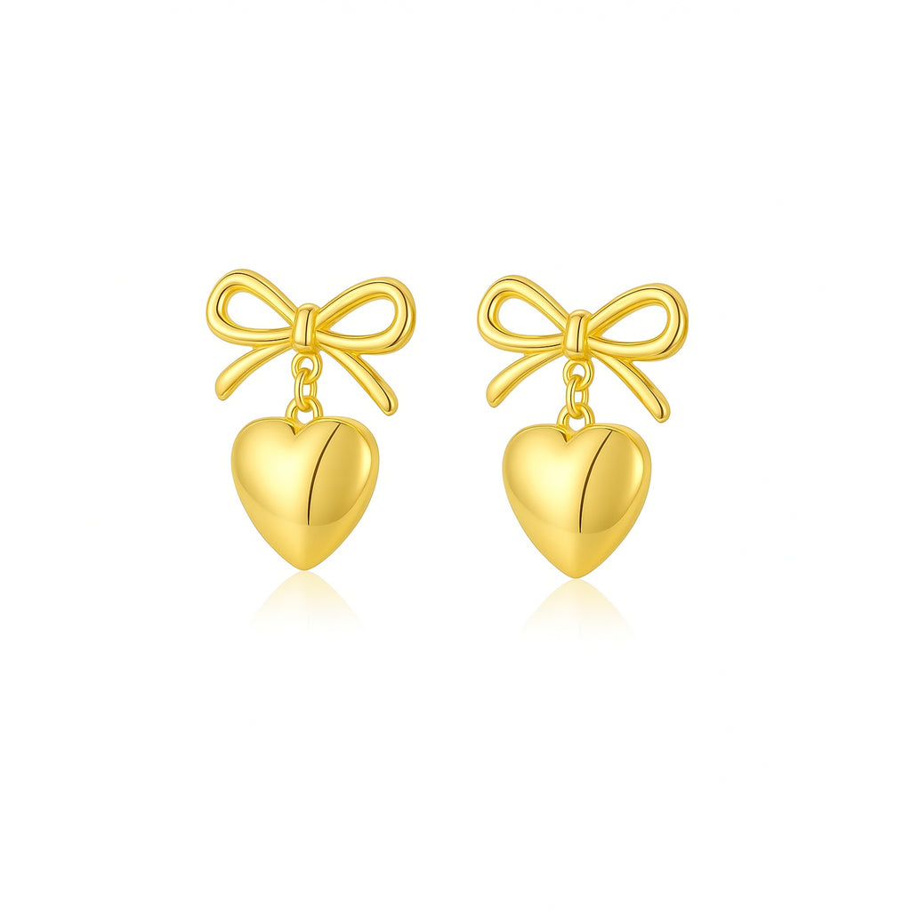 Orecchini Cuore Fiocco in Acciaio Inox - Les Folies