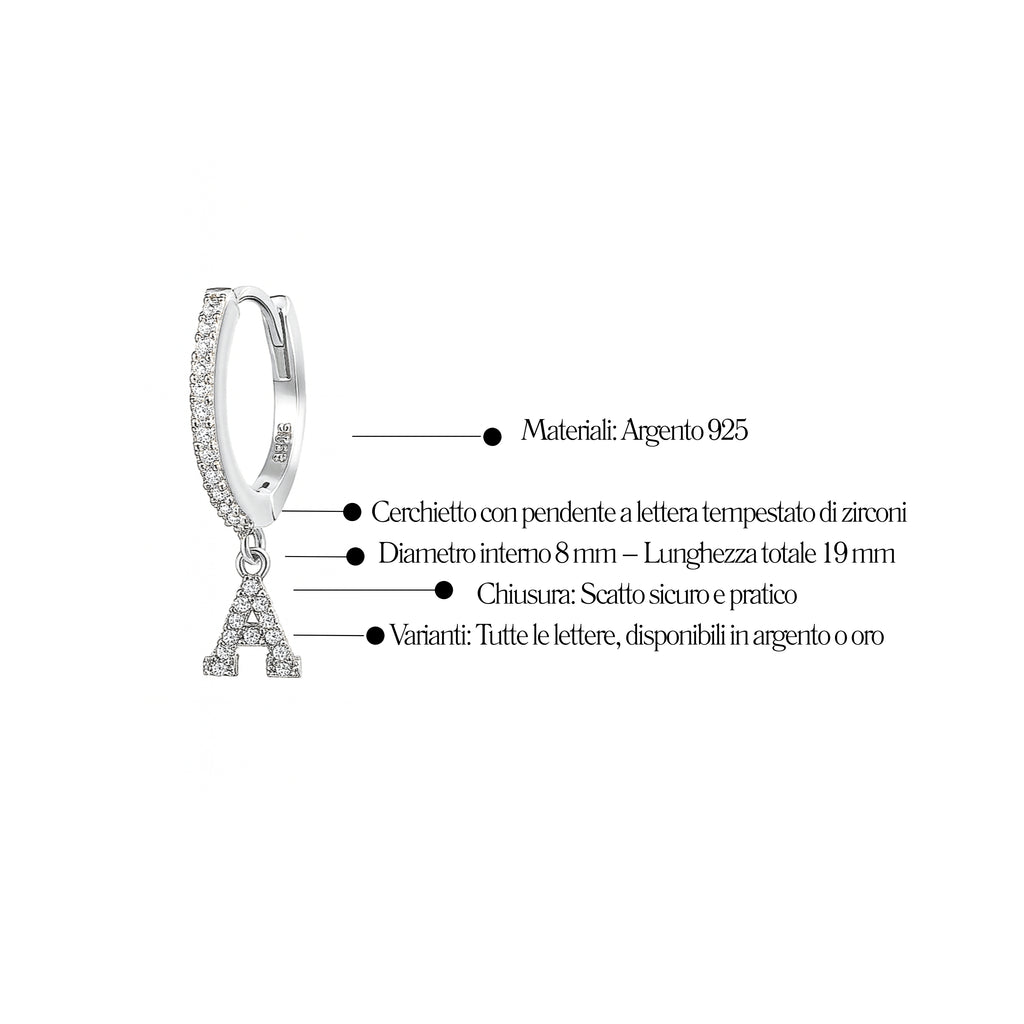 Orecchini a Cerchio con Lettera in Argento 925 - Les Folies