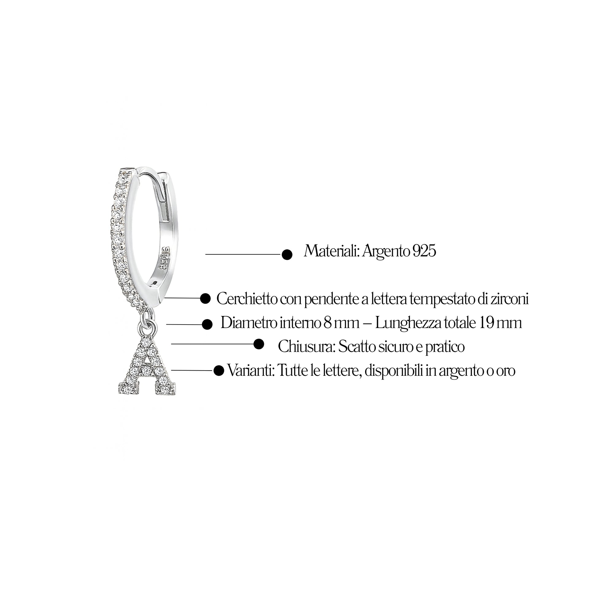 Orecchini a Cerchio con Lettera in Argento 925 - Les Folies