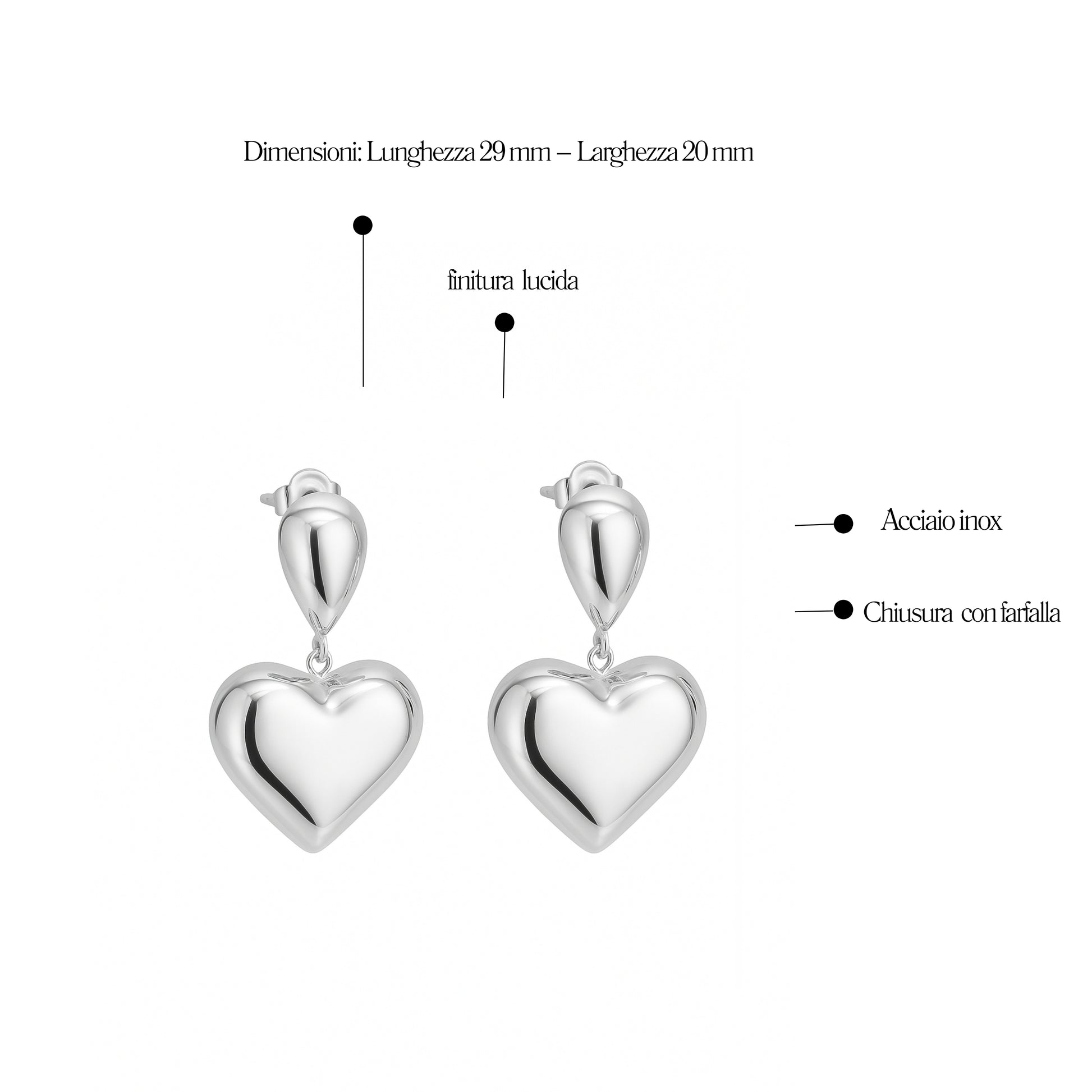 Orecchini Cuore pendenti in Acciaio Inox - Les Folies