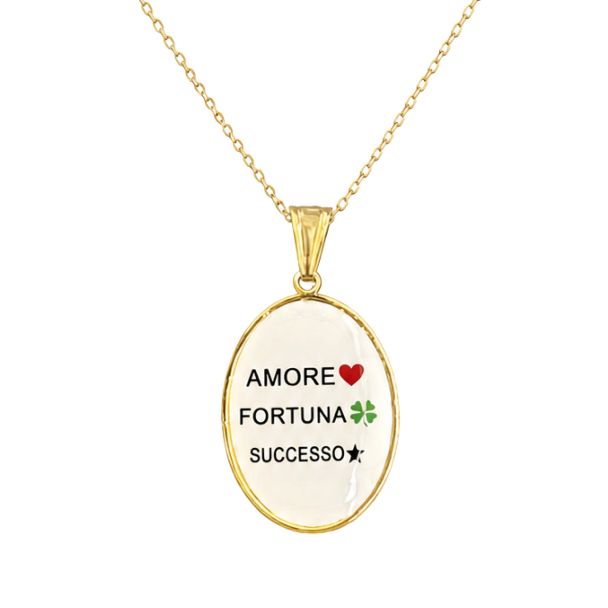 Collana in acciaio inox "Amore, fortuna,successo"