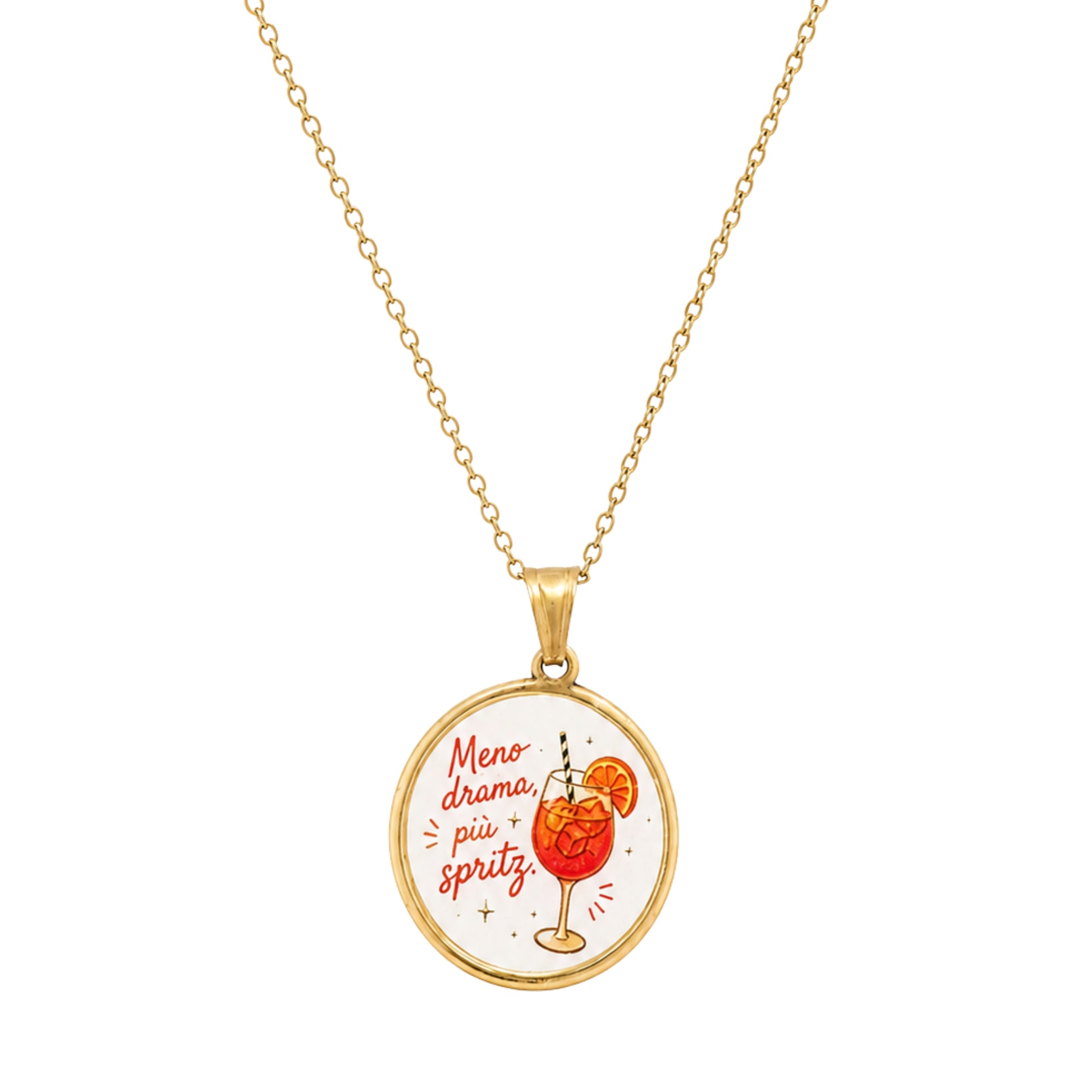 Collana in acciaio inox "Meno drama, più Spritz"