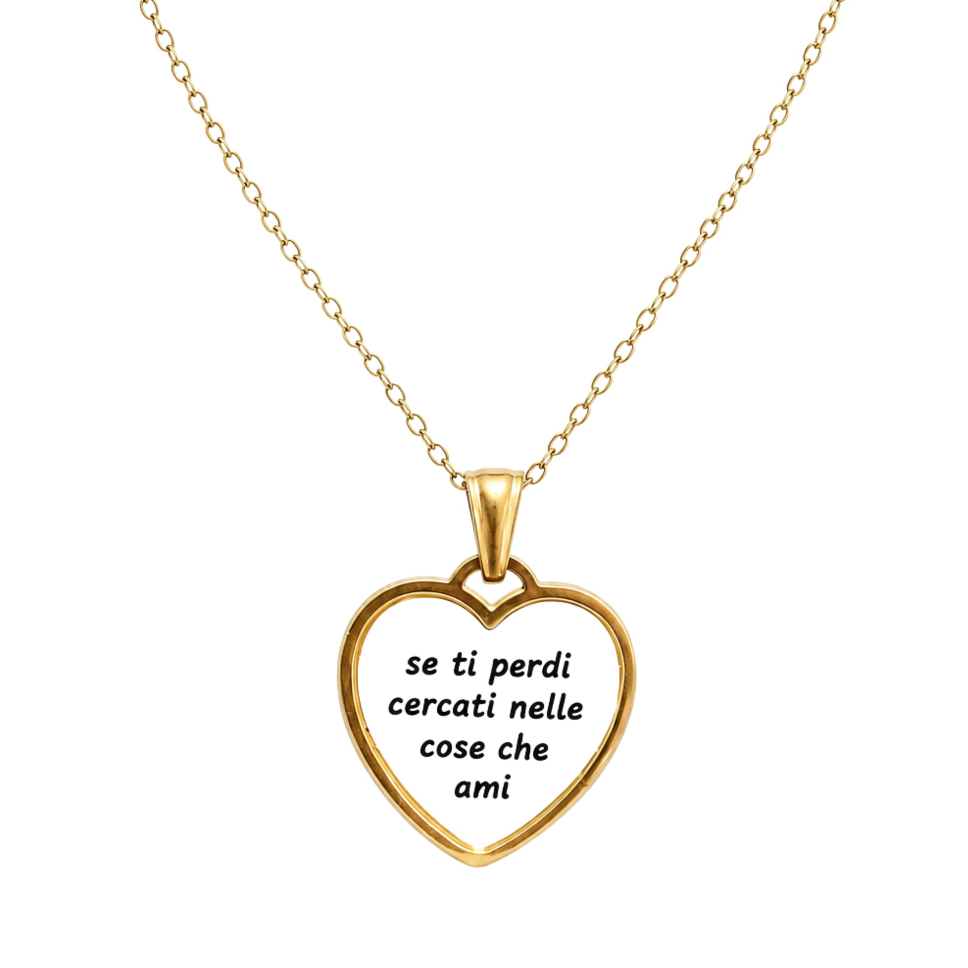 Collana in acciaio inox "Se ti perdi cercati nelle cose che ami"
