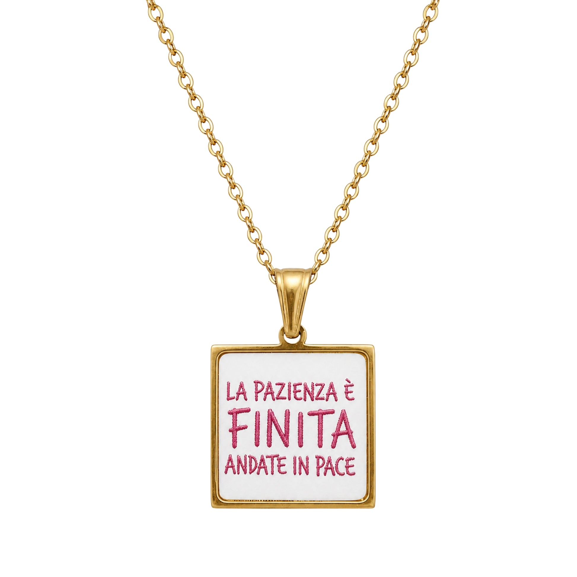 Collana in acciaio inox "La pazienza è finita andate in pace"