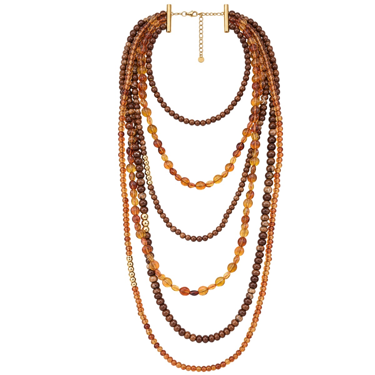 Collana lunga multifilo con perle effetto pietra