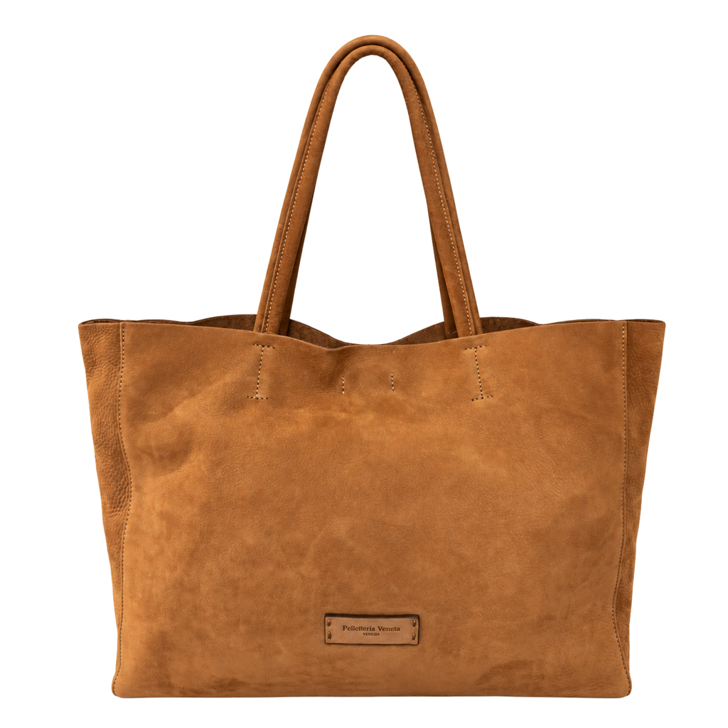 Shopper in vera pelle nabuk con pochette in cavallino Campiello Pelletteria Veneta