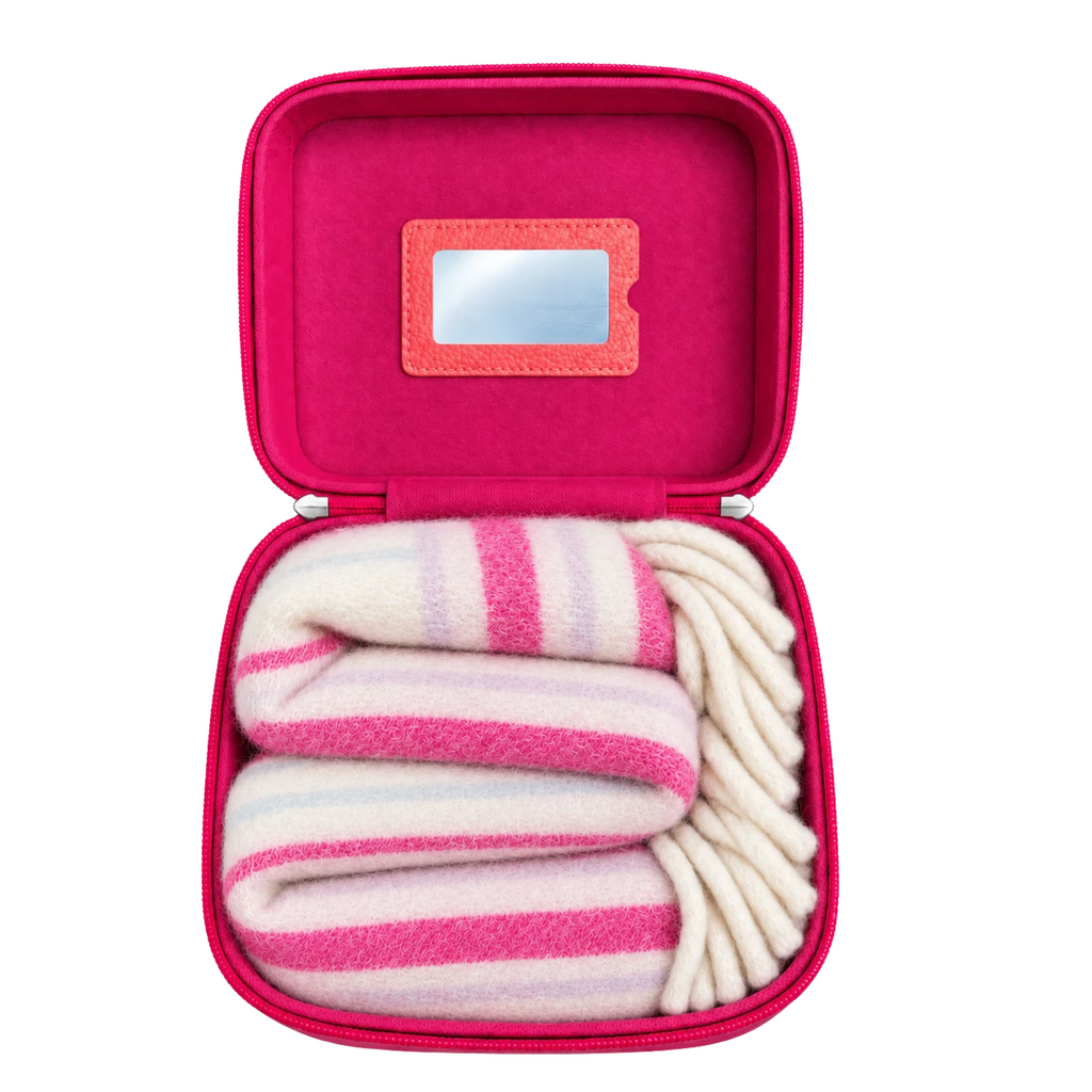 Set Regalo Donna Coveri con Sciarpone a Righe e Beauty Case Rigido Pied-de-Poule