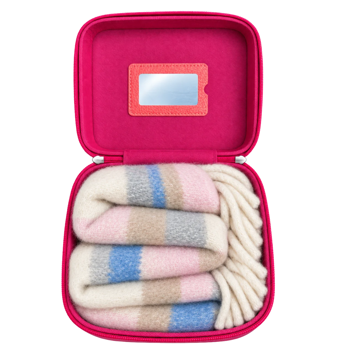 Set Regalo Donna Coveri con Sciarpone a Righe e Beauty Case Rigido Pied-de-Poule