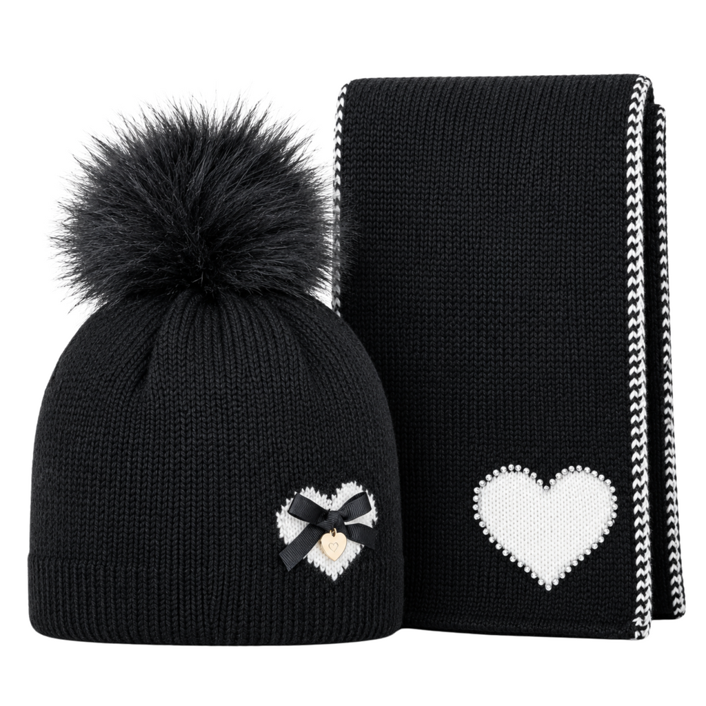 Set Regalo Donna Gianmarco Venturi con Sciarpa a Cuori e Cappello con Pompon