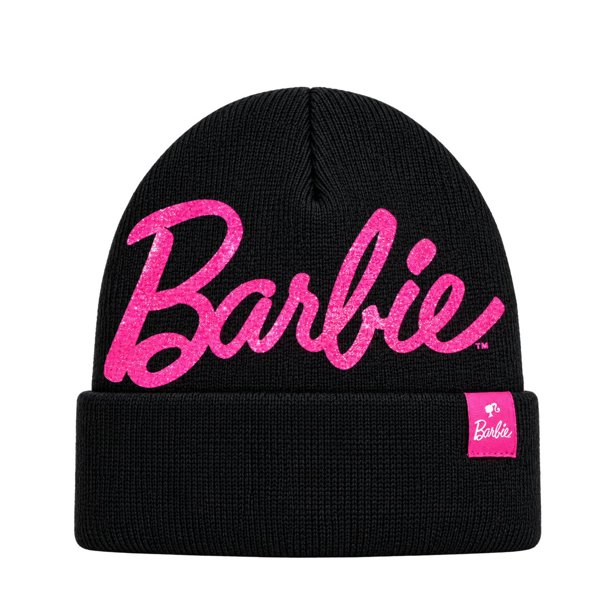 Cappello Barbie in Maglia con Logo Glitter e Risvolto