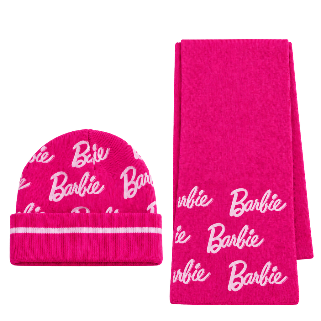 Set Barbie in Maglia con Cappello e Sciarpa con Logo