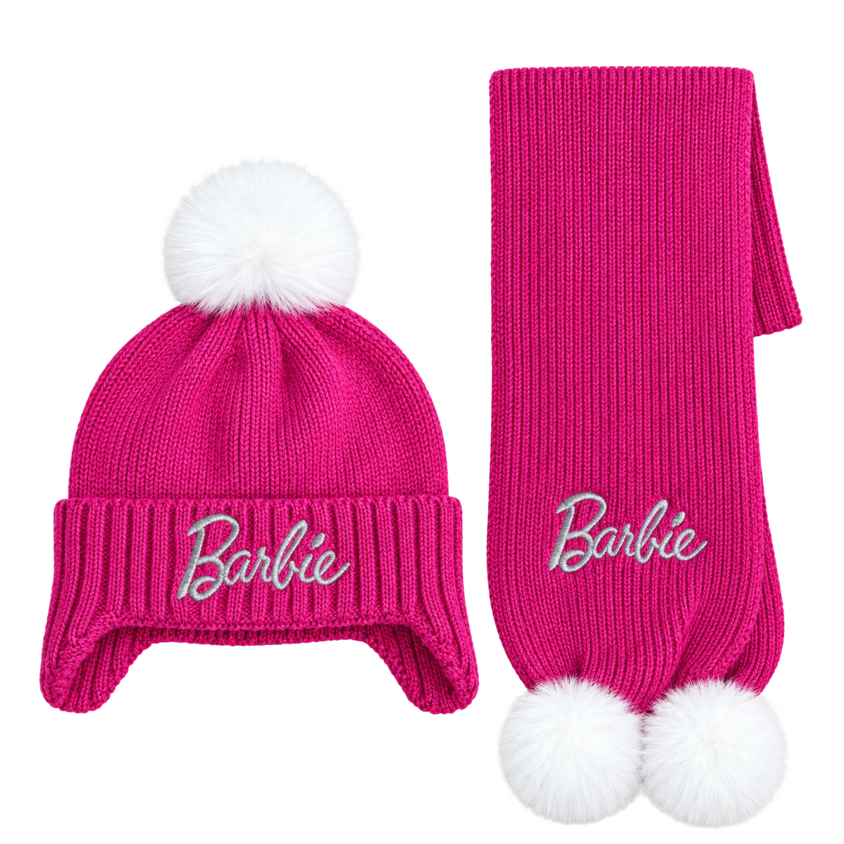 Set Barbie in Maglia con Cappello Paraorecchie e Sciarpa con Pompon