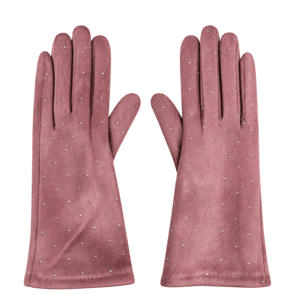 Guanti Donna Effetto Scamosciato con Strass e Funzione Touchscreen