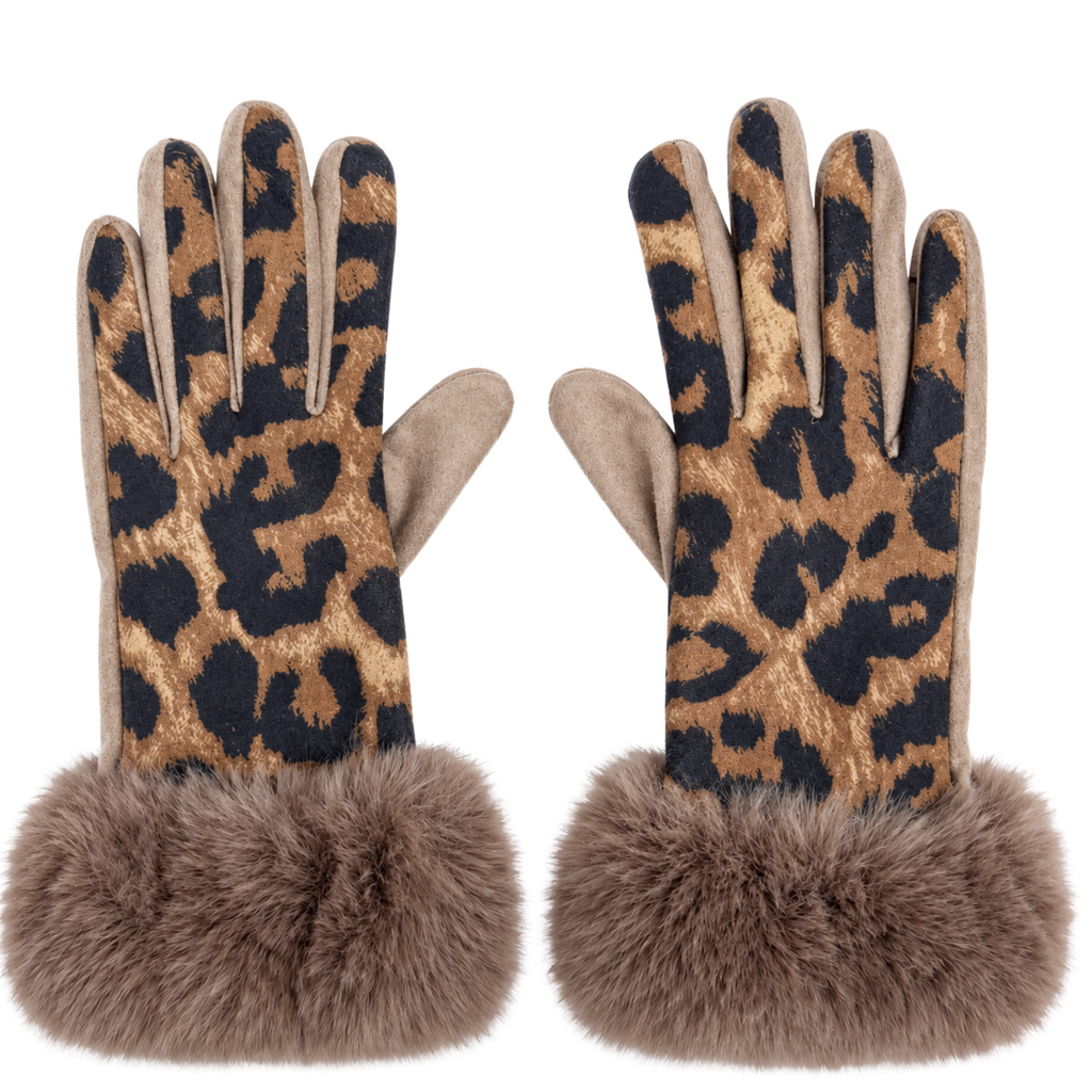 Guanti Donna Animalier con Polsino in Eco Pelliccia e Funzione Touchscreen
