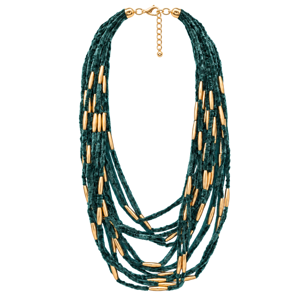 Collana multifilo in ciniglia con inserti dorati