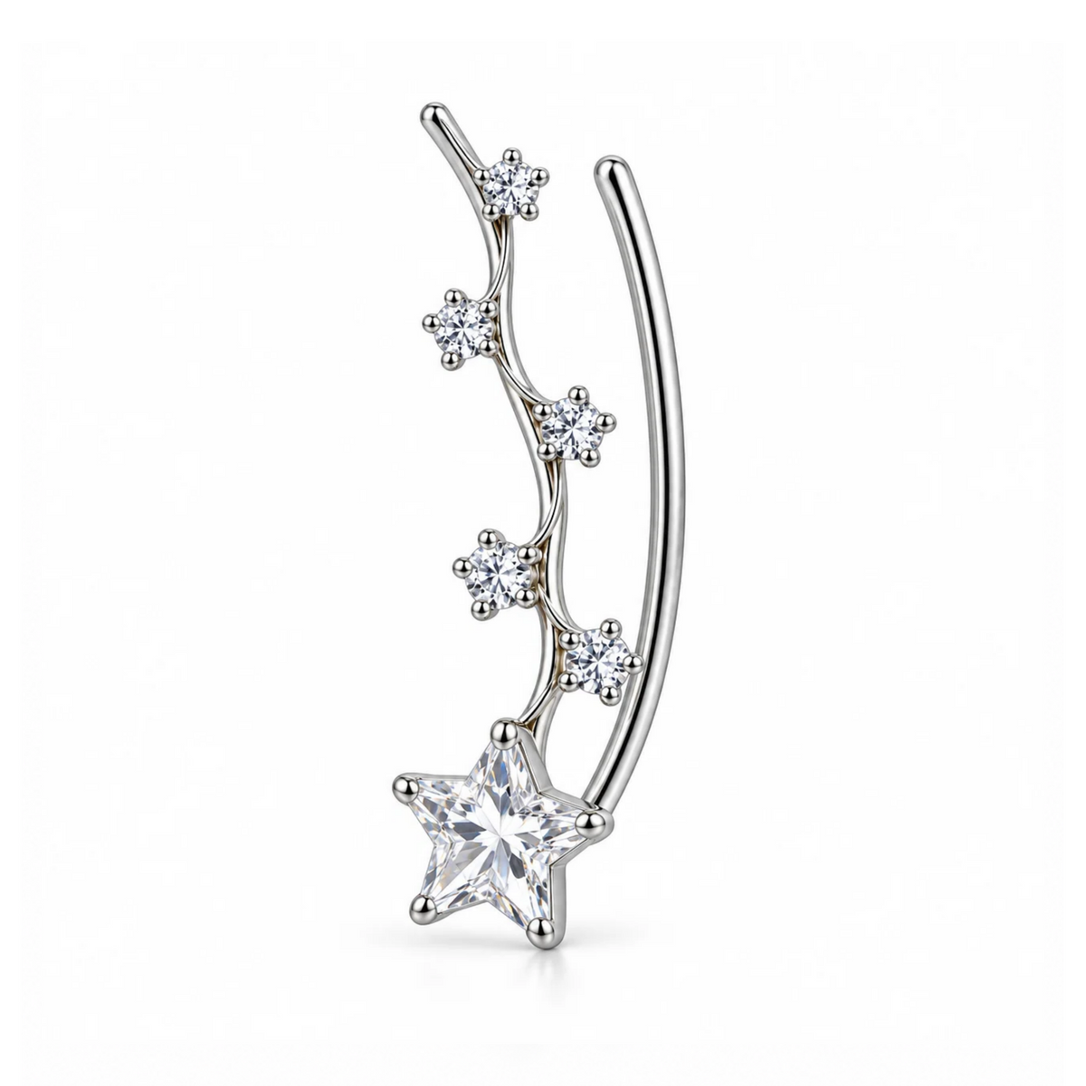 Orecchino Ear Climber mono Ramo di Stelle in Argento 925 Rodiato
