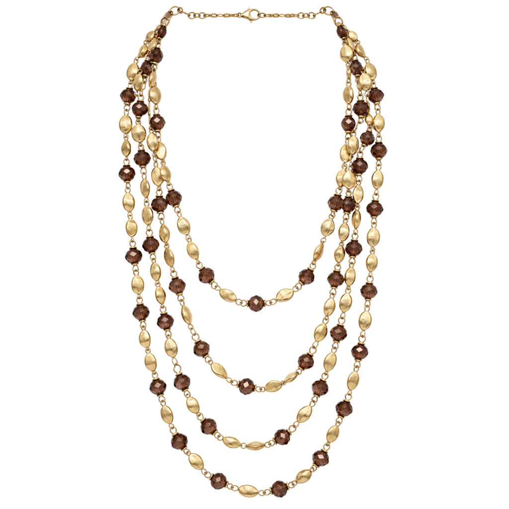 Collana lunga multifilo con cristalli e dettagli sfaccettati