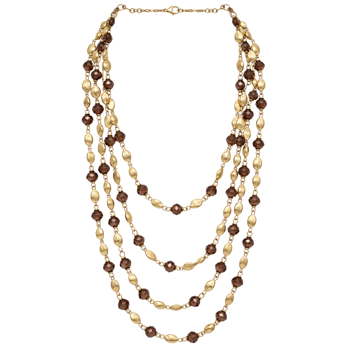 Collana lunga multifilo con cristalli e dettagli sfaccettati