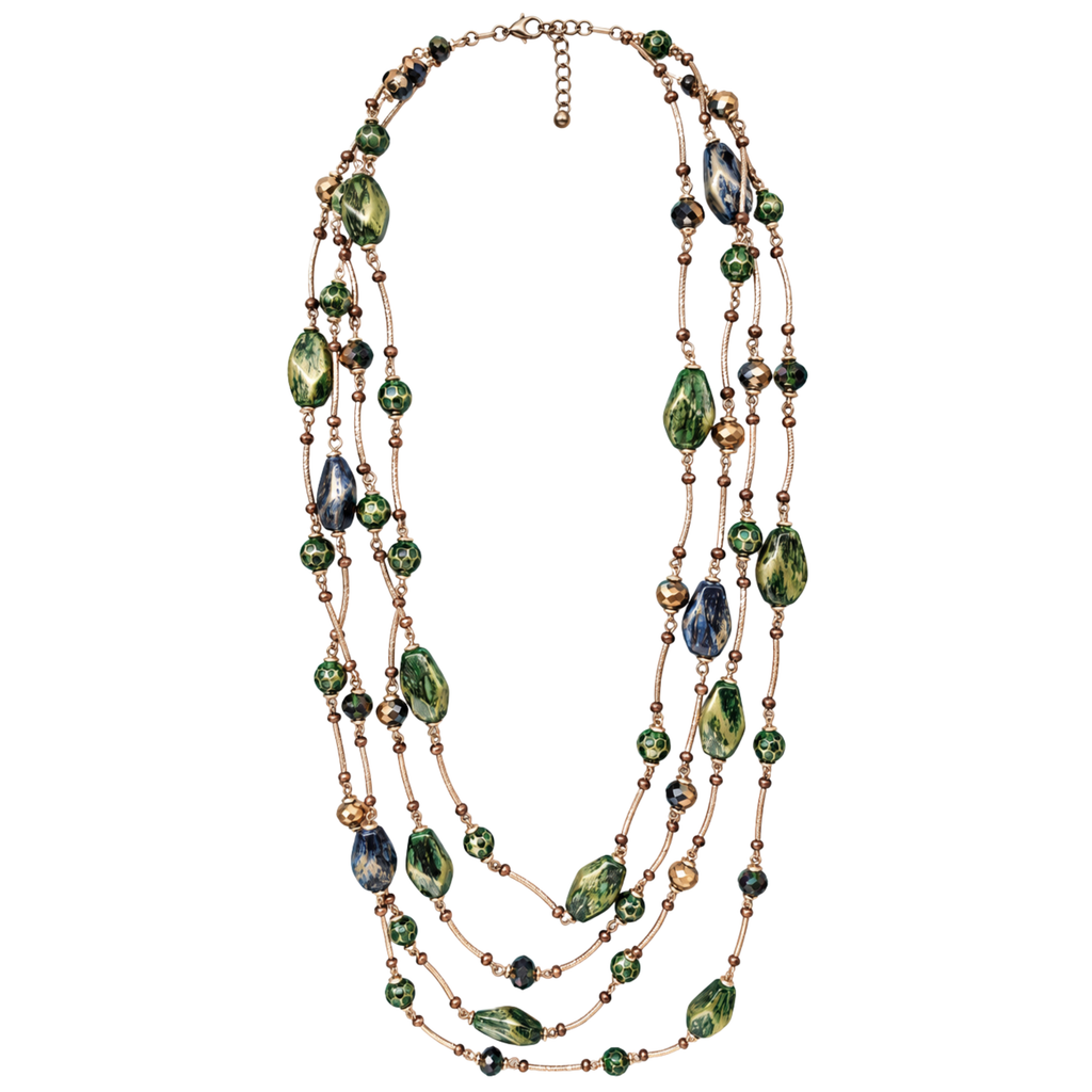 Collana lunga multifilo con pietre e cristalli
