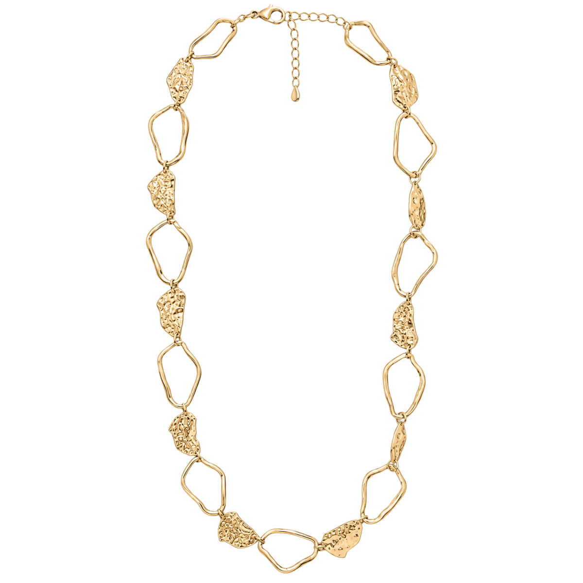 Collana lunga in acciaio inox con maglie irregolari e placche martellate