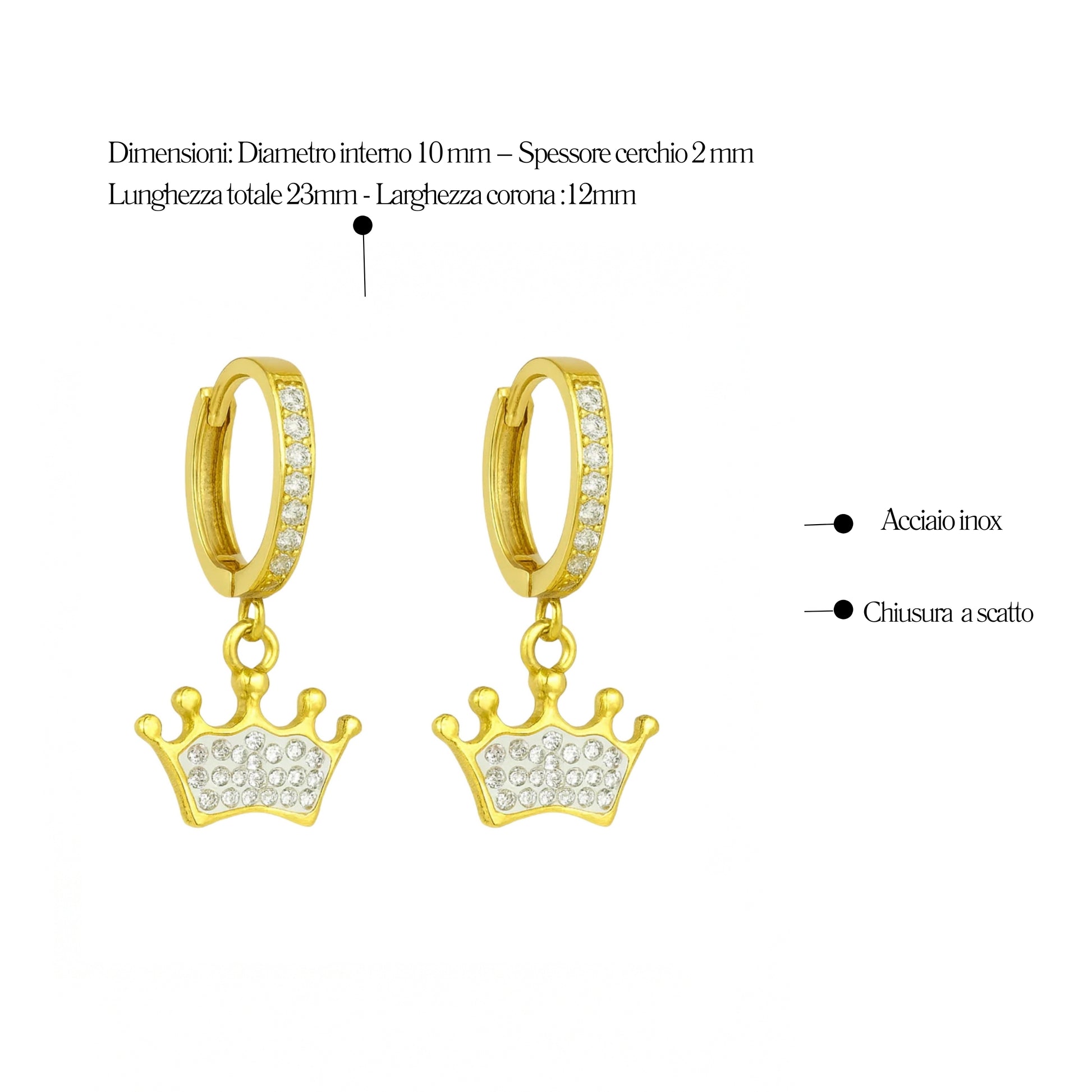 Orecchini a Cerchio con Corona in Acciaio Inox - Les Folies